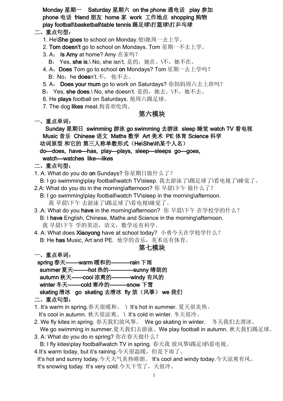 外研社三下各模块重难点期末复习资料打印版_第2页