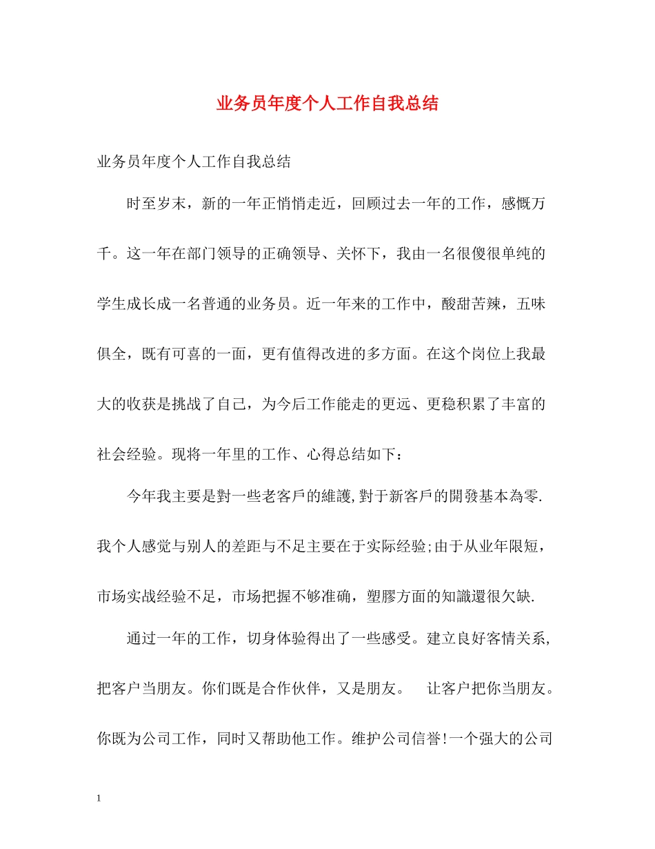 业务员年度个人工作自我总结_第1页