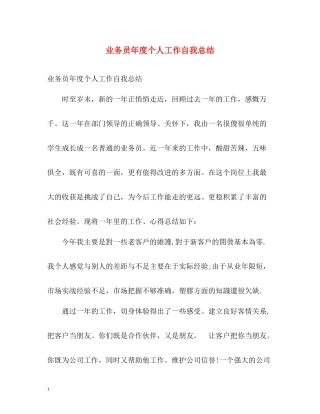 业务员年度个人工作自我总结