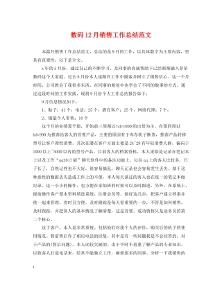 数码12月销售工作总结范文