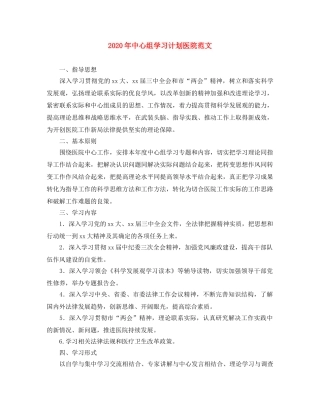 2020年中心组学习计划医院范文 