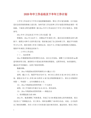 2020年中工作总结及下半年工作计划 