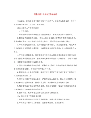 现金出纳个人半年工作的总结