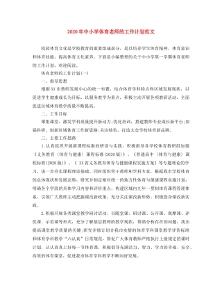 2020年中小学体育老师的工作计划范文 
