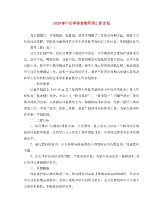 2020年中小学体育教师的工作计划 