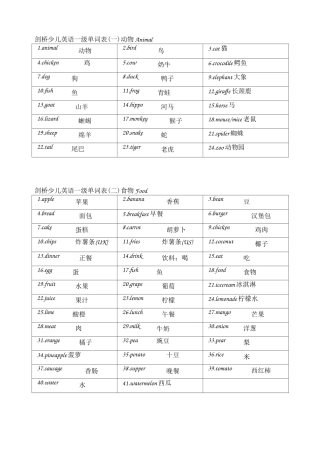 剑桥少儿英语一级单词表(一)