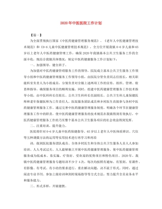 2020年中医医院工作计划 