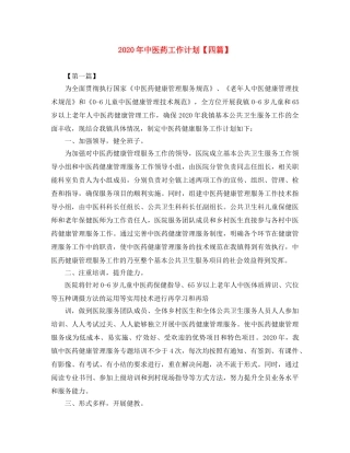 2020年中医药工作计划【四篇】 