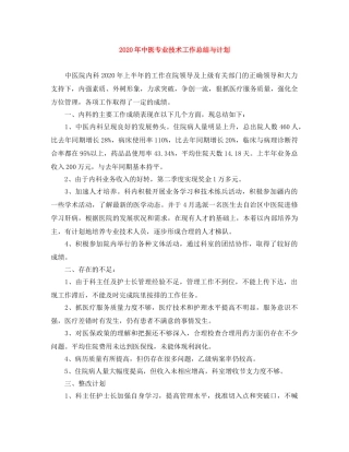 2020年中医专业技术工作总结与计划 
