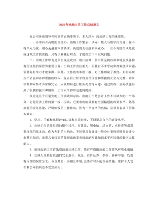 2020年出纳5月工作总结范文