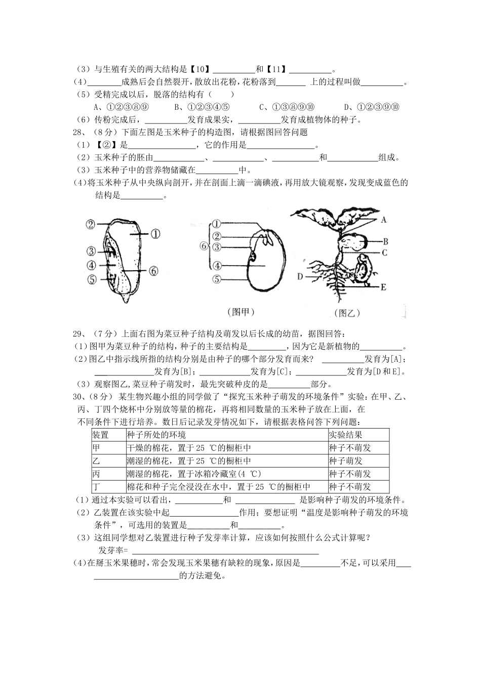 2012-2013人教版七年级生物第三单元生物圈中的绿色植物第一、二章测试卷_第3页
