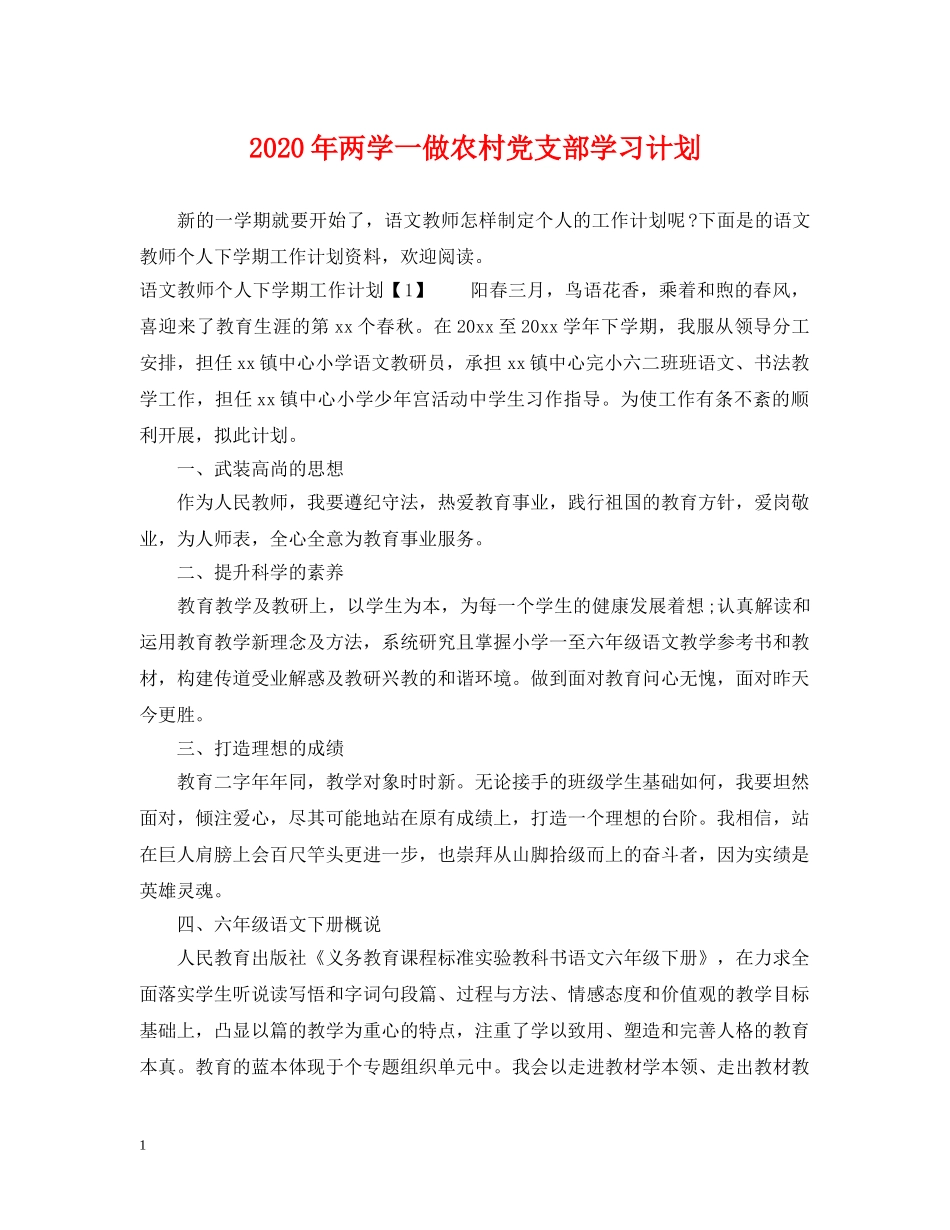 2020年两学一做农村党支部学习计划2 _第1页