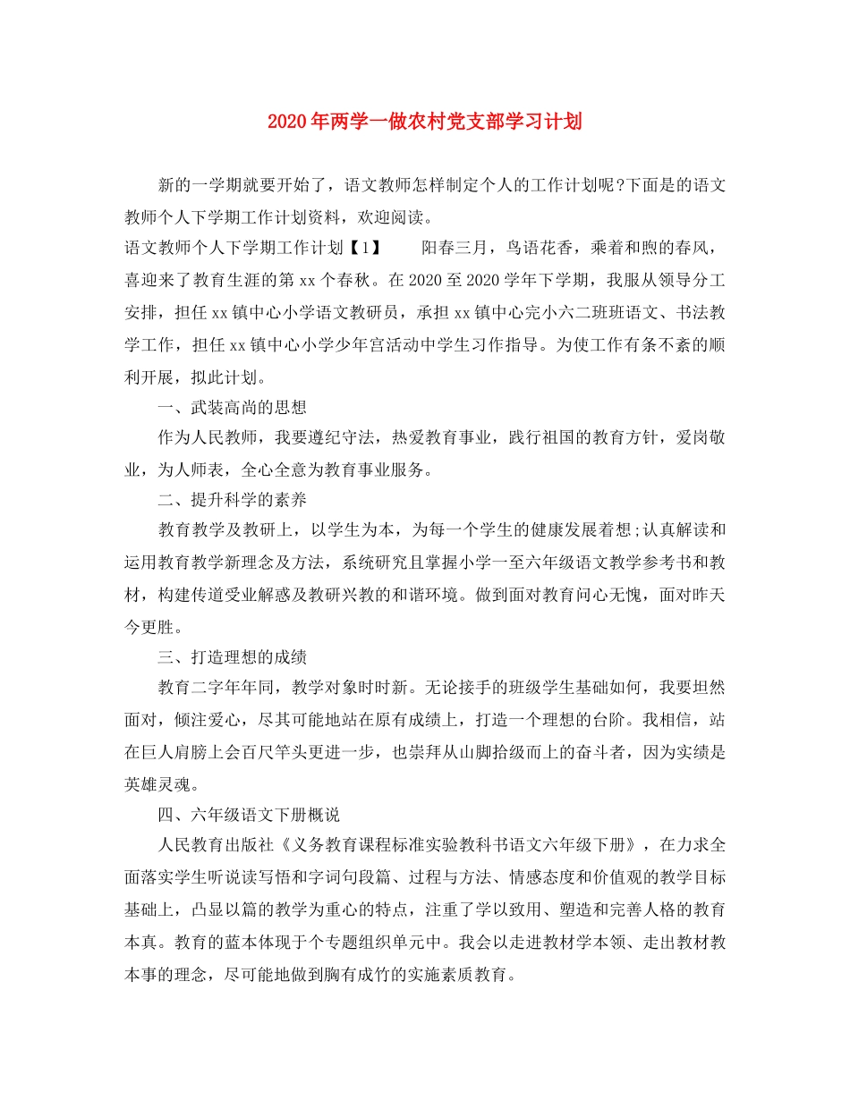 2020年两学一做农村党支部学习计划 _第1页
