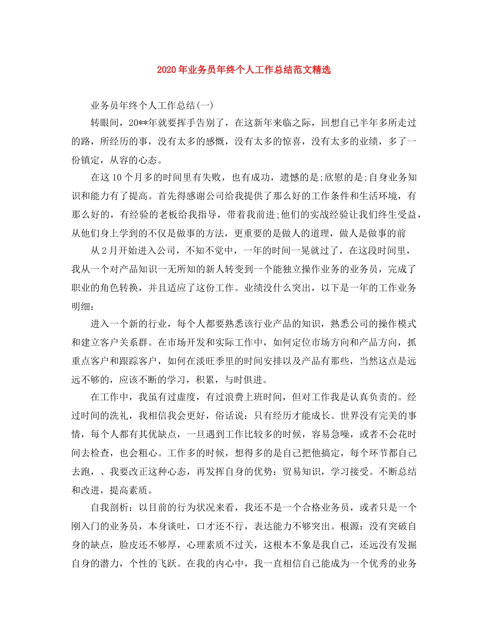 2020年业务员年终个人工作总结范文精选 _第1页
