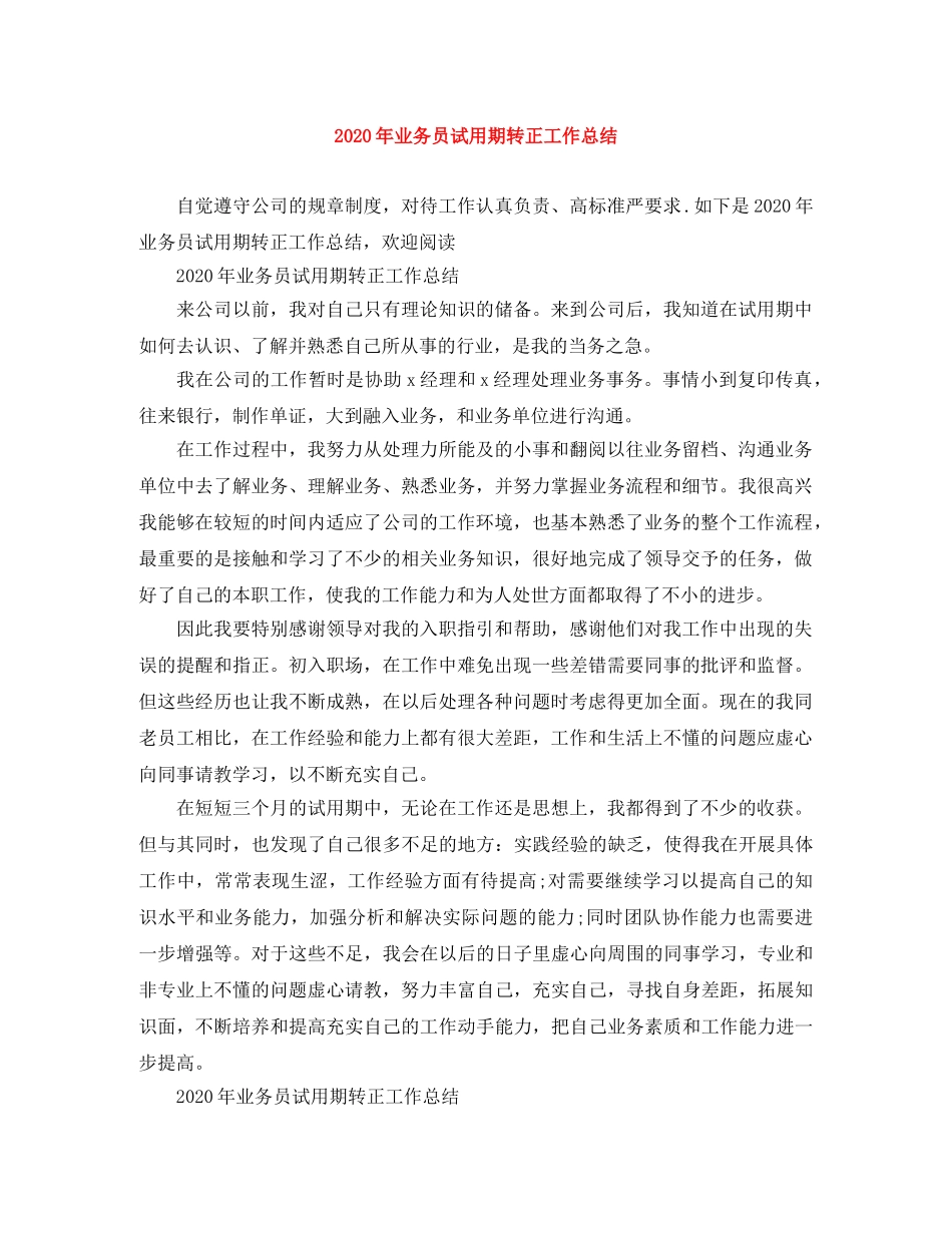 2020年业务员试用期转正工作总结 _第1页