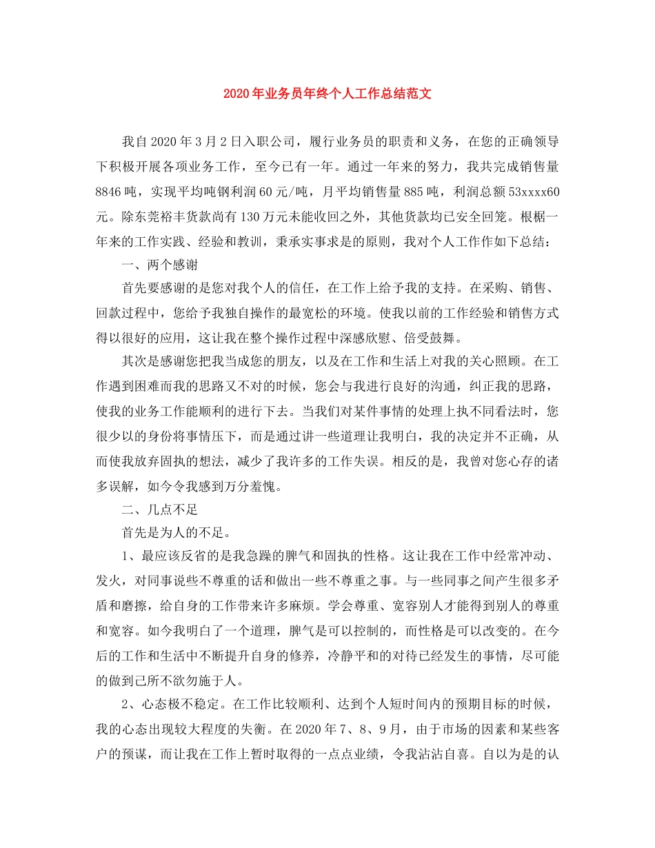 2020年业务员年终个人工作总结范文 _第1页
