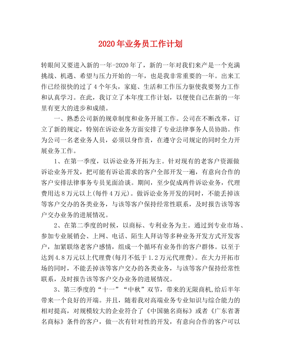 2020年业务员工作计划 _第1页