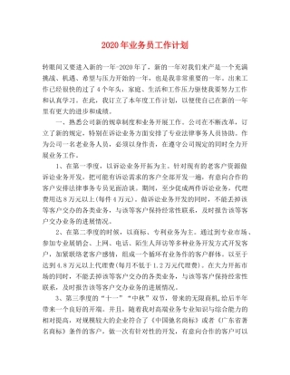 2020年业务员工作计划 