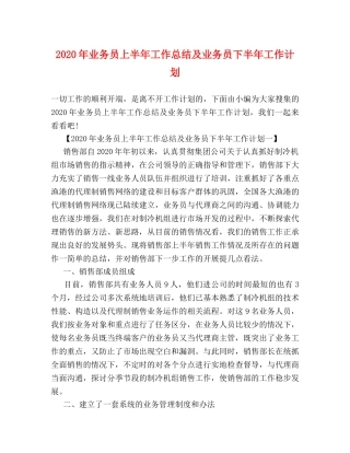 2020年业务员上半年工作总结及业务员下半年工作计划 