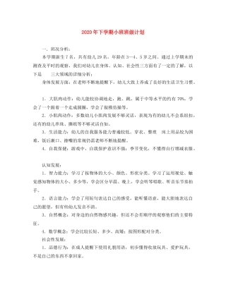 2020年下学期小班班级计划 