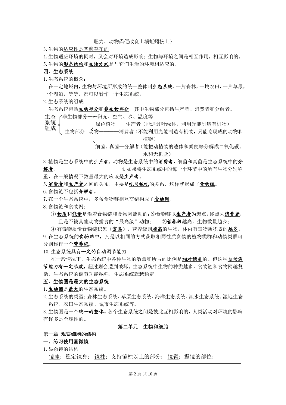 人教七年级上册生物复习提纲_第2页