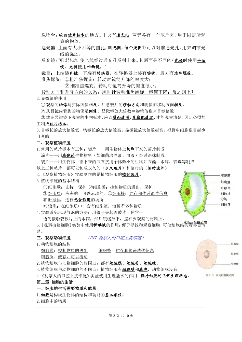 人教七年级上册生物复习提纲_第3页