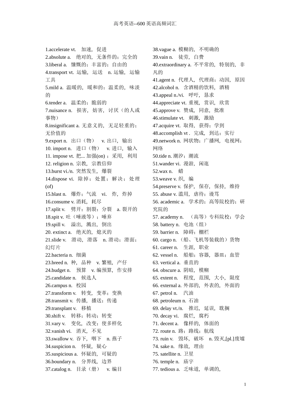 高考英语--600高频词汇_第1页