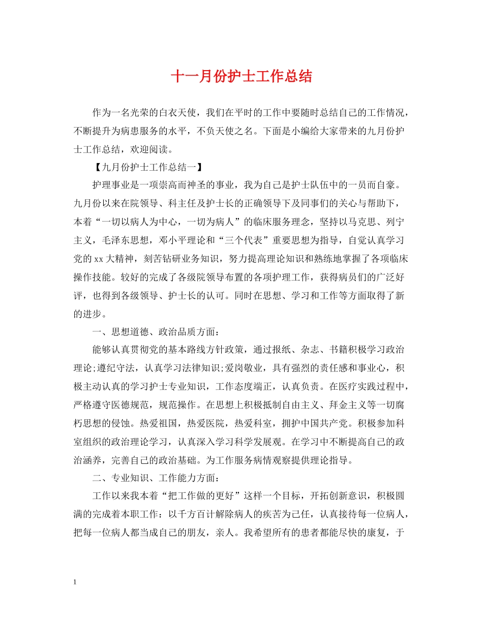 十一月份护士工作总结2_第1页