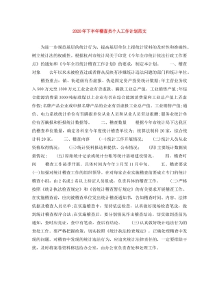 2020年下半年稽查员个人工作计划范文 