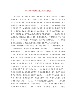 2020年下半年献血站个人工作计划范文 