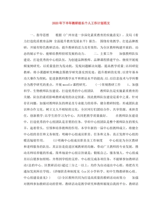 2020年下半年教研组长个人工作计划范文 
