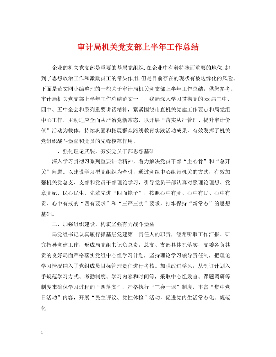 审计局机关党支部上半年工作总结_第1页