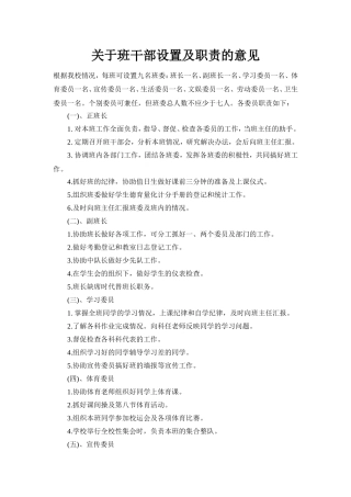 关于班干部设置及职责的意见