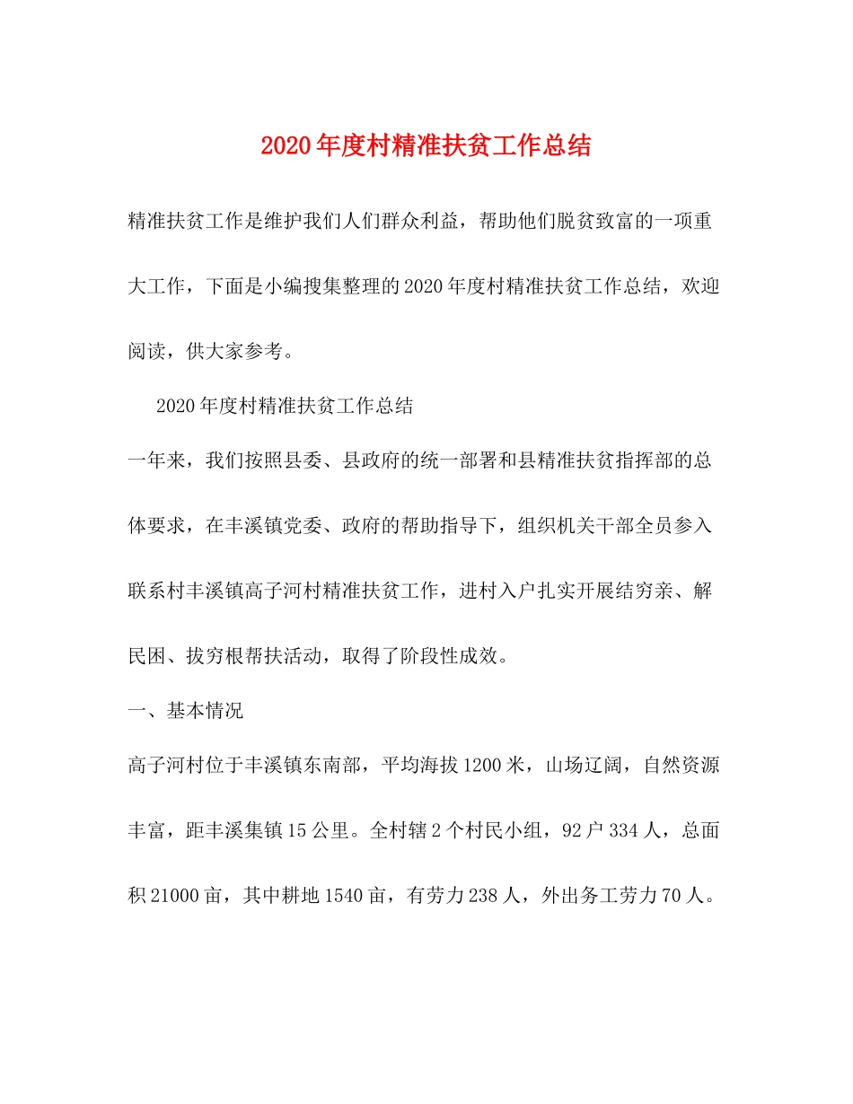 2020年度村精准扶贫工作总结_第1页