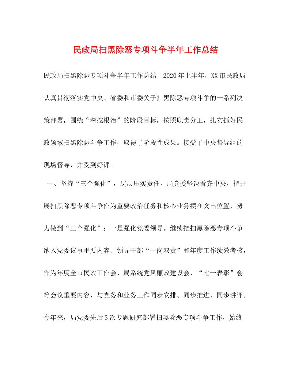 民政局扫黑除恶专项斗争半年工作总结_第1页