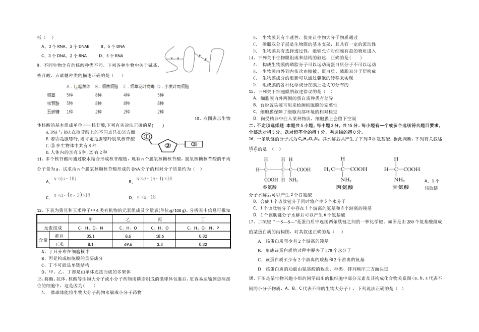 试题（蛋白质、核酸、细胞膜）_第2页