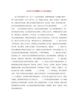 2020年下半年城管个人工作计划范文 