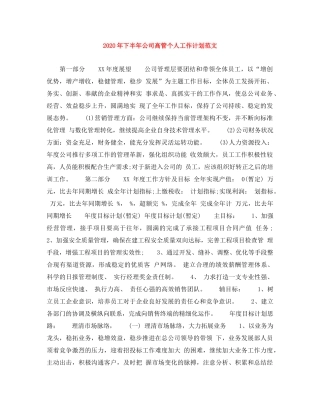 2020年下半年公司高管个人工作计划范文 