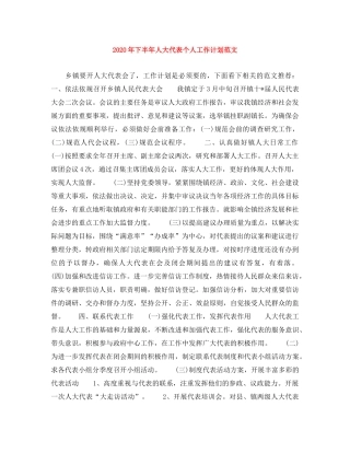 2020年下半年人大代表个人工作计划范文 