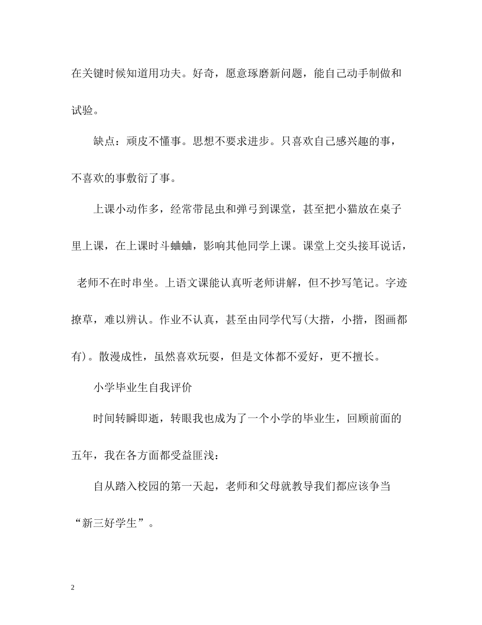 小学毕业生自我评价_第2页
