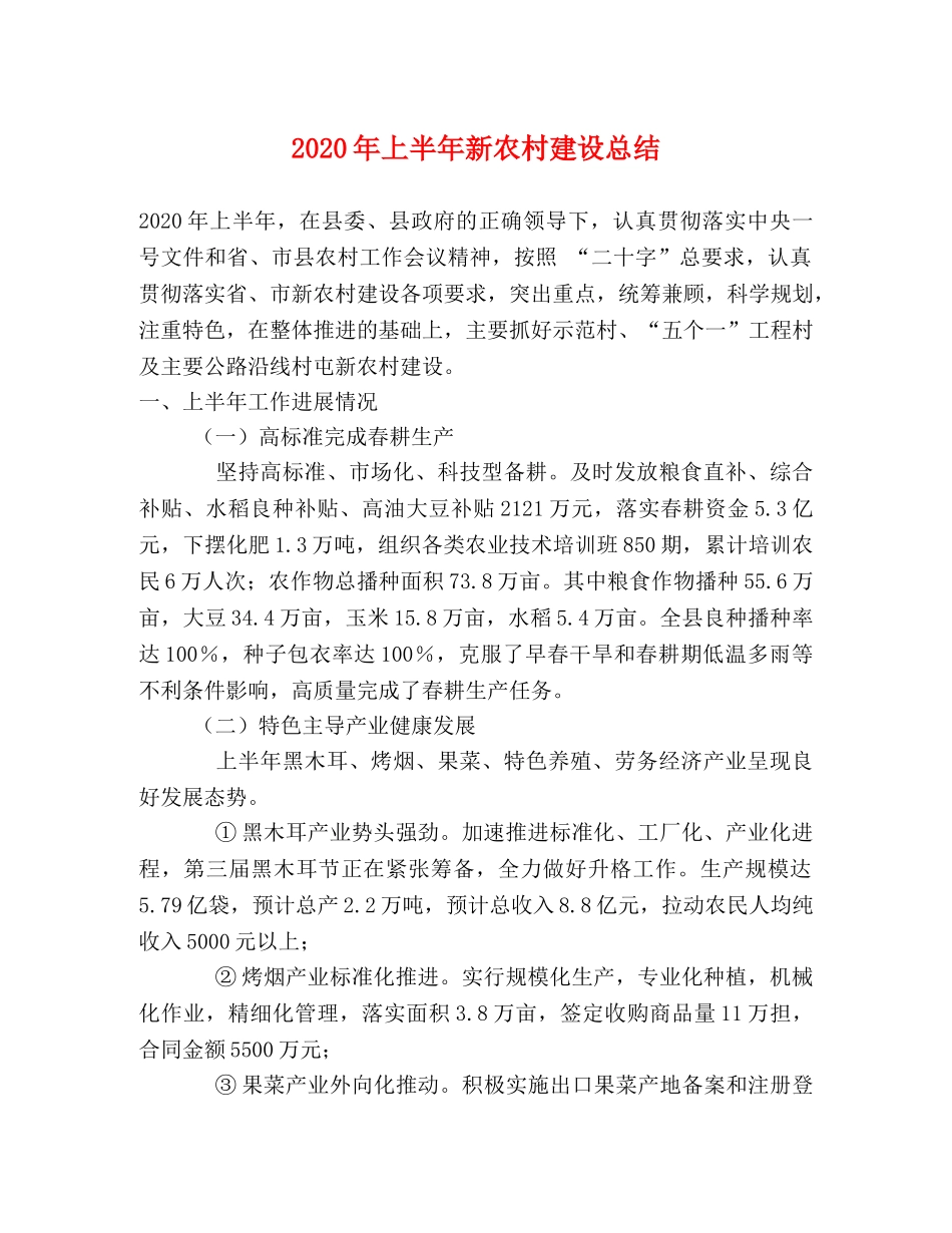 2020年上半年新农村建设总结 _第1页