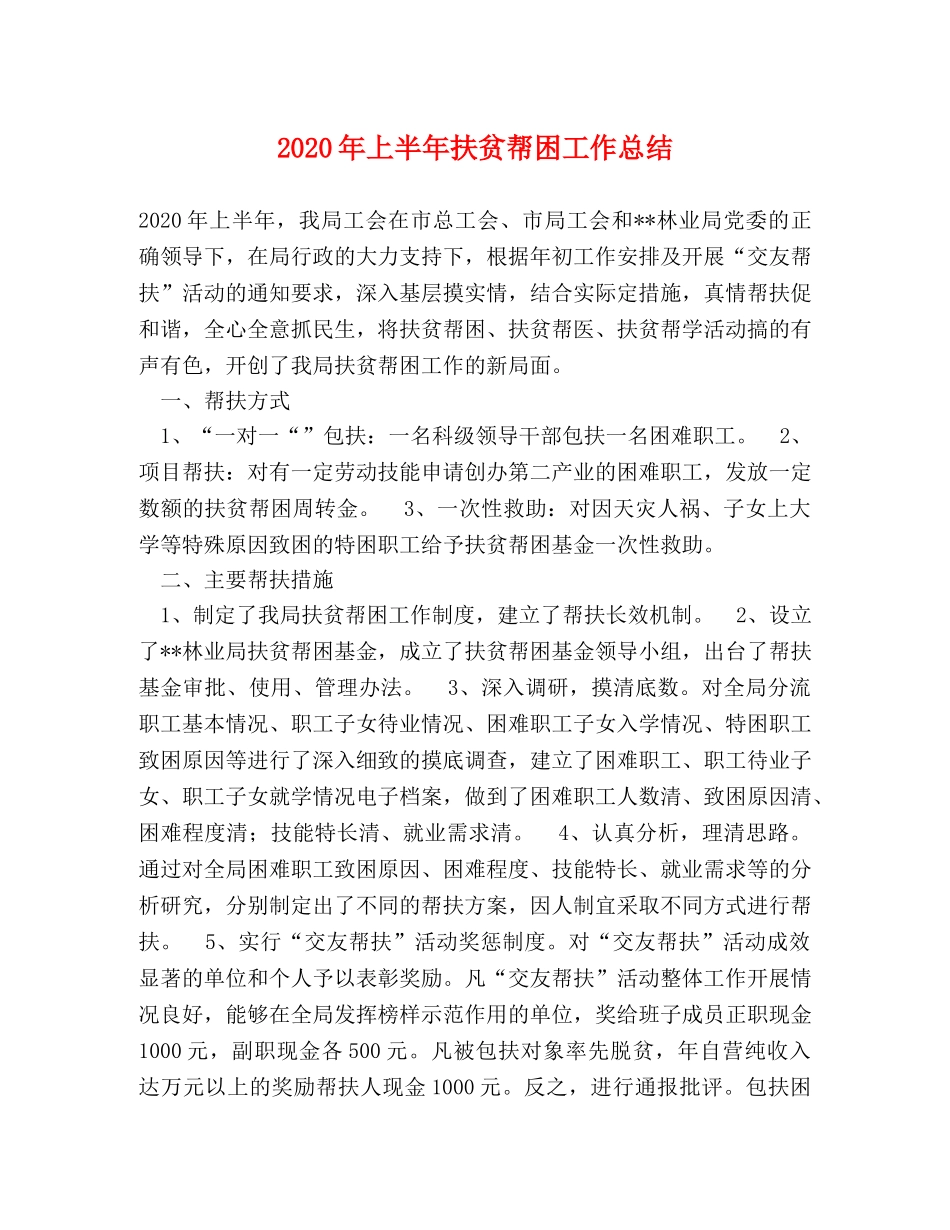 2020年上半年扶贫帮困工作总结 _第1页