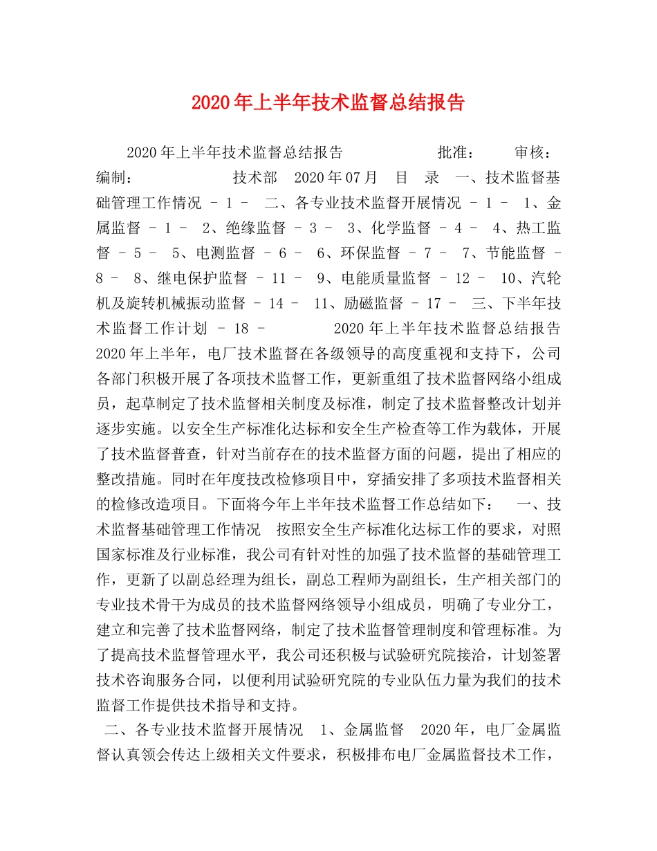 2020年上半年技术监督总结报告 _第1页