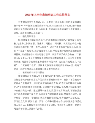 2020年上半年意识形态工作总结范文 