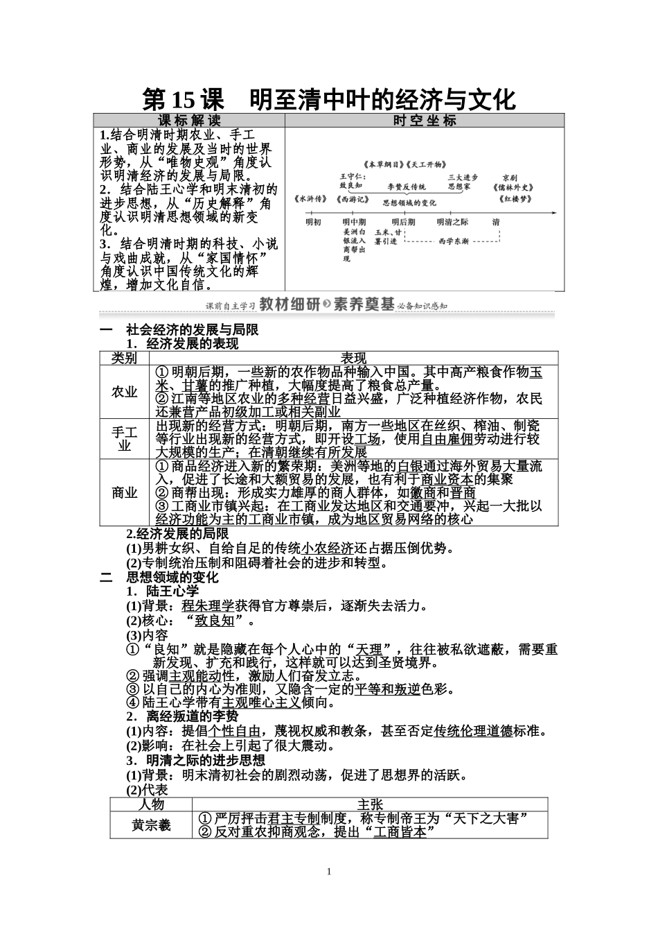 第15课　明至清中叶的经济与文化讲义-【新教材】高中历史统编版（2019）中外纲要上_第1页