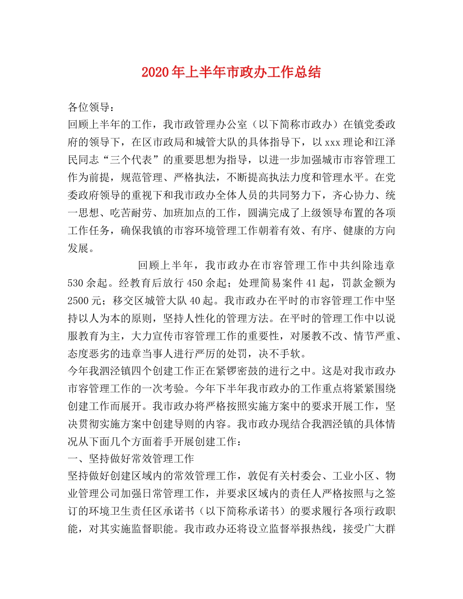 2020年上半年市政办工作总结 _第1页