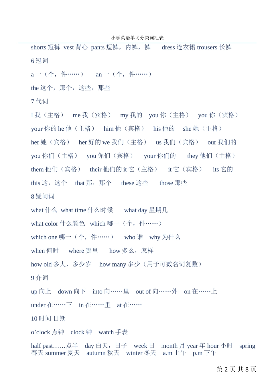 小学英语单词词汇分类表_第2页