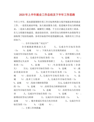 2020年上半年就业工作总结及下半年工作思路 