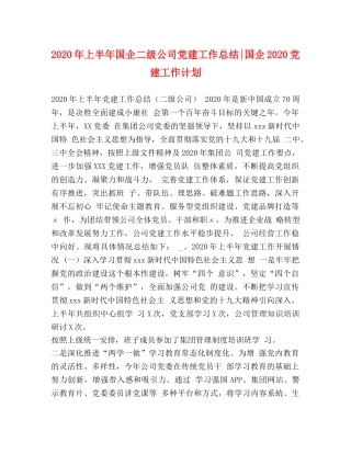 2020年上半年国企二级公司党建工作总结-国企2020党建工作计划 
