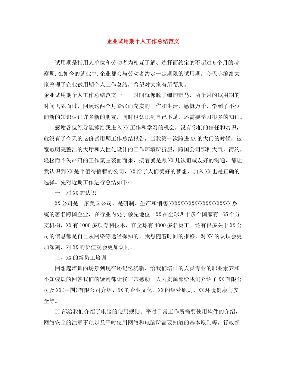 企业试用期个人工作总结范文_第1页